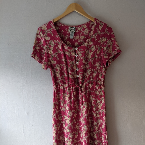 Vintage Raspberry Floral Rayon Dress - Picture 3 of 7